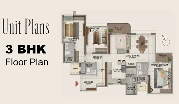 Sattva Vasuvi 3 BHK Floor Plan